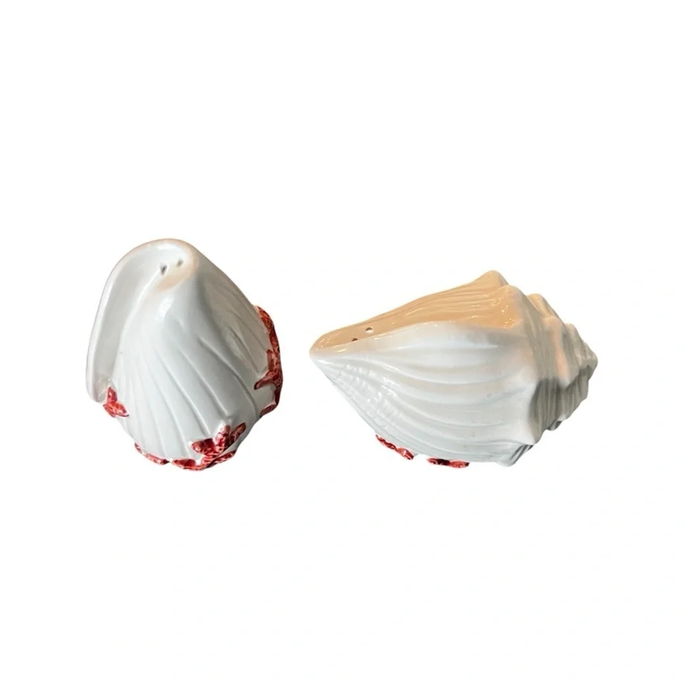 VINTAGE 1989 FITZ & FLOYD SEASHELL & CORAL SALT & PEPPER SHAKERS - JAPAN - EUC